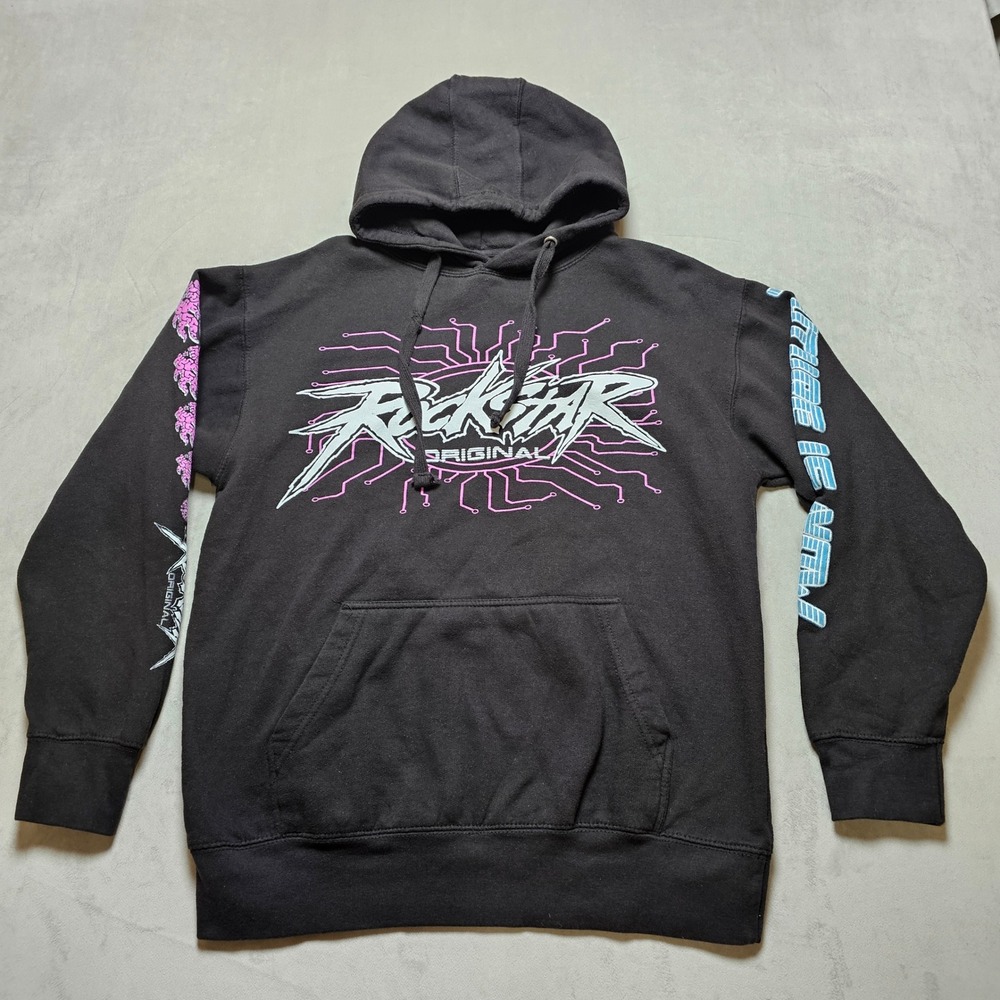 Rockstar Original Womens M Black Graphic Hoodie Future Is Now‎ Y2K Cyber Tech